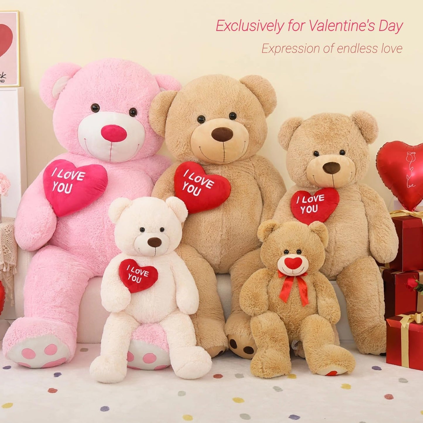 Tezituor Giant Teddy Bear Stuffed Animal 52'' - Big Teddy Bear With Heart - Large I Love You Teddy Bear Plush Toys For Kid Chris
