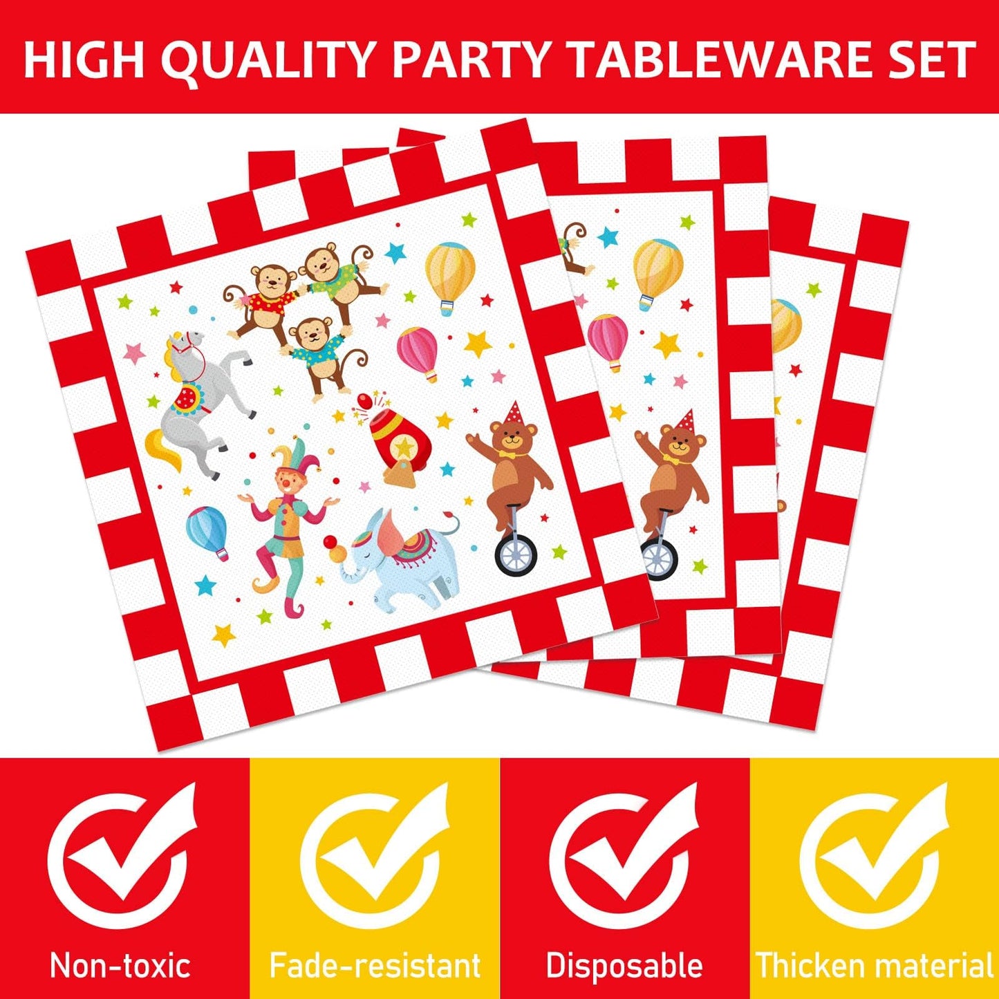Gisgfim 96 Pcs Circus Party Supplies Paper Plates Napkins Carnival Party Disposable Tableware Set Birthday Decorations Favors Fo