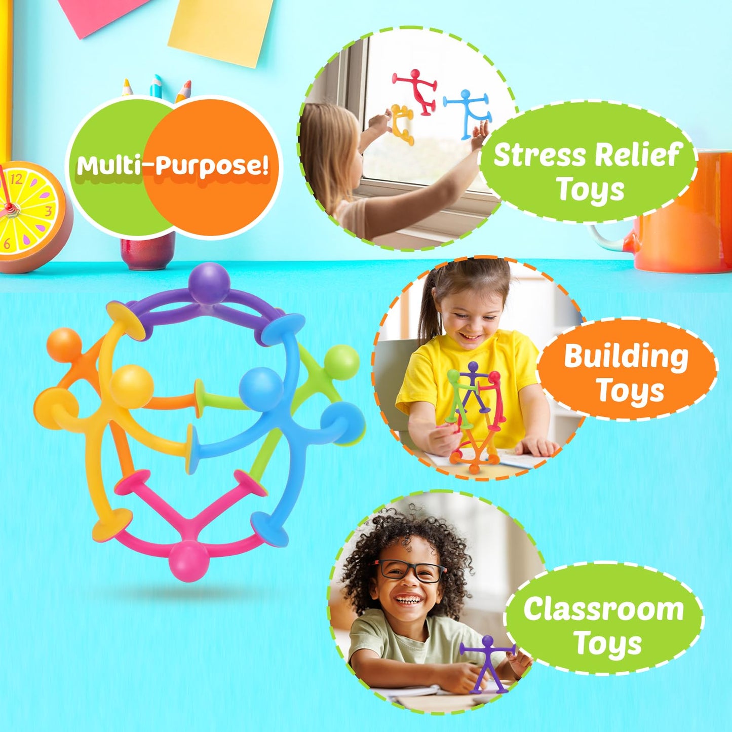 Richtim Kids Humanoid Suction Sensory Toys - 24 Pack Creative Bath Suction Toys for Boys & Girls, Ideal for Building & Connecting
