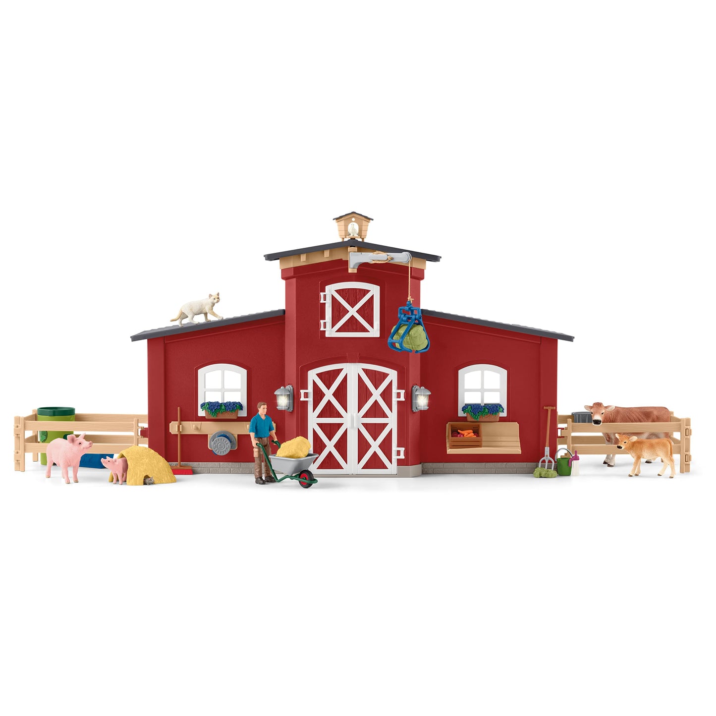 Schleich Farm World Animal Farm Playset With Figurine And Accessories - 92Pc Kids Animal Farm Playset With Cow, Horse, Pig, Bull, And Accessories For Boys And Girls, Gift For Kids Age 3+, Red