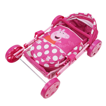 Peppa Pig Baby Classic Doll Pram Set, 7 Piece, Pink & White Dots, Fits Dolls Up to 18", Includes Canopy & Accessories, Model T838037
