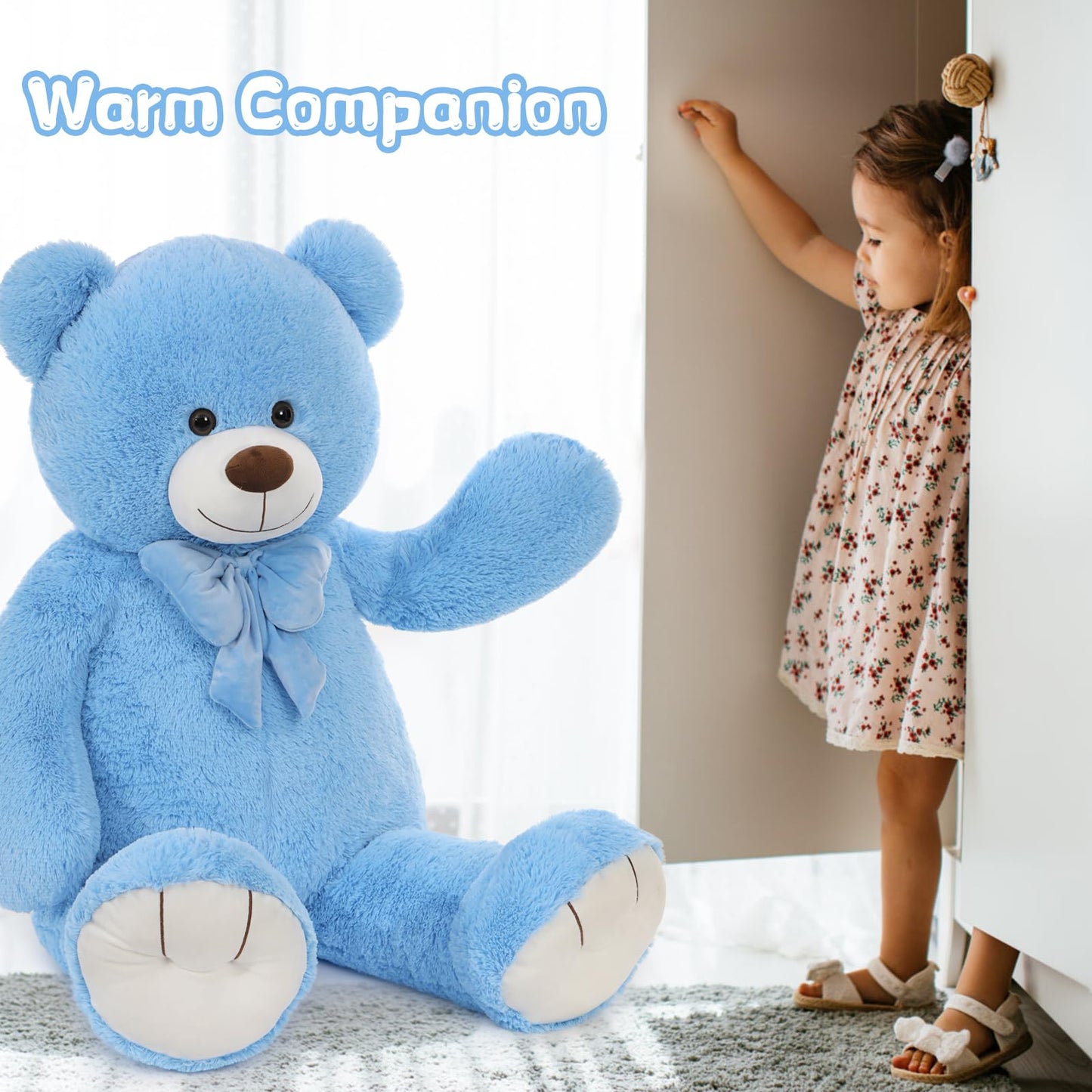 Tezituor Giant Teddy Bear Valentines Day, 4 Feet Soft Big Stuffed Animal Life Size 47 Inch Plush Bear Toy Valentine'S Christmas Birthday Gift For Girlfriend Kids,Blue