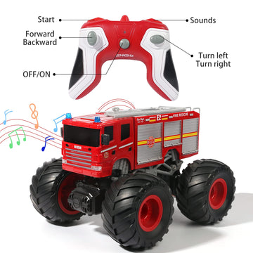 Vijisuki Remote Control Fire Truck Monster Truck Toy,1/18 Rc Fire Truck,2.4Ghz Offroad Hobby Rc Racing Car With Led, High Speed,