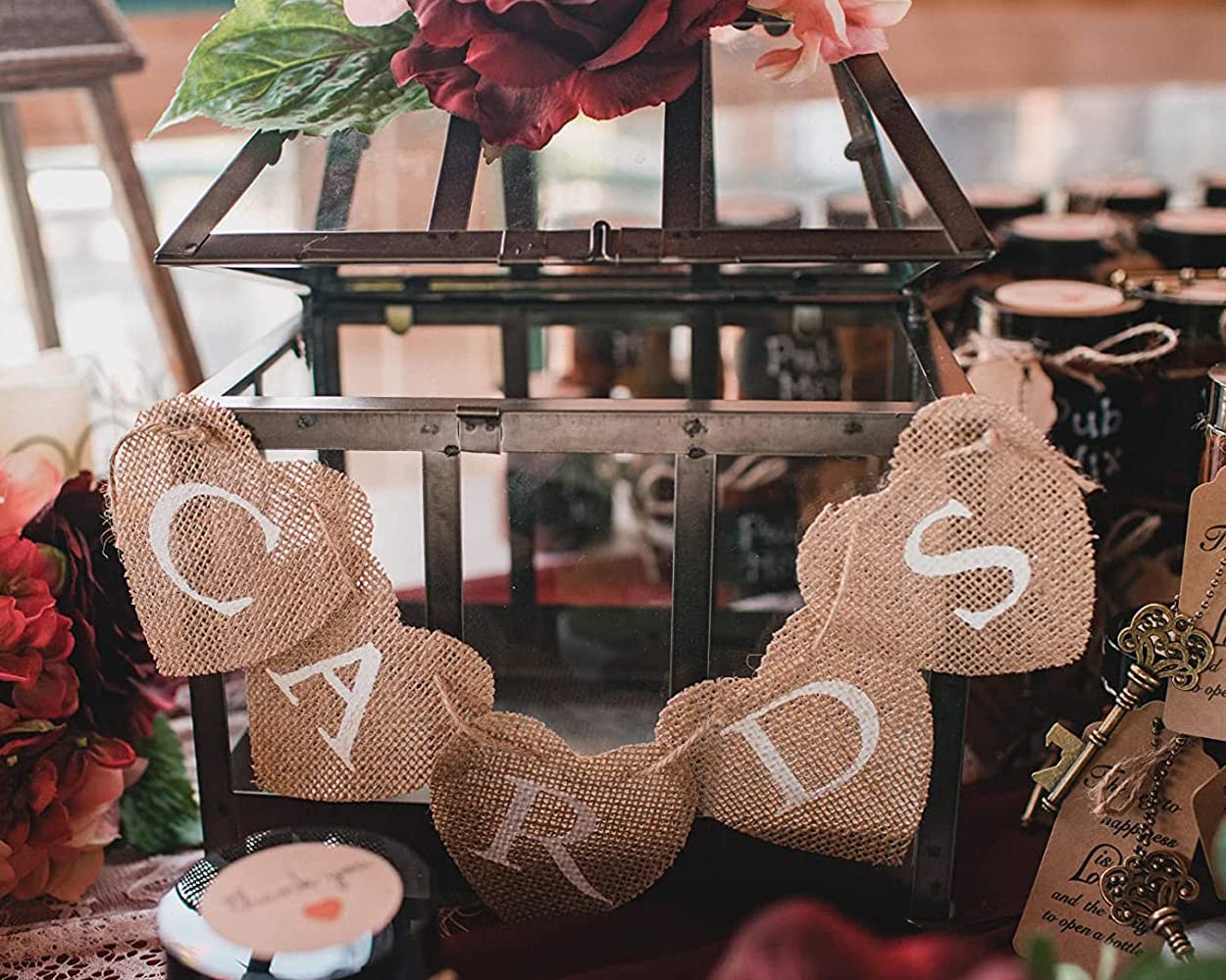 DS. DISTINCTIVE STYLE Cards Banner 9 x 9cm Heart Jute Burlap Banner Jute Garland for Party Decoration, Photo Prop, Wedding
