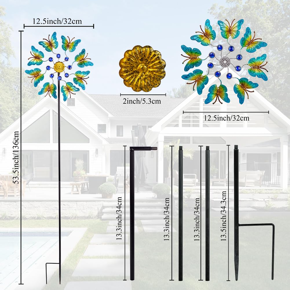 Viveta 2Pack Garden Wind Spinners,Outdoor Metal Butterfly Wind Sculpture, Windmill Wind Spinner For Outdoor Yard Patio Lawn & Ga
