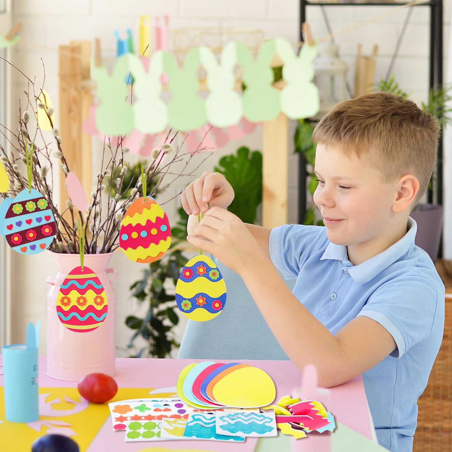 Fennoral 12 Pack Easter Egg Craft Kit For Kids Make You Own Egg Foam Stickers Ornament Diy Easter Arts And Crafts For Easter Art