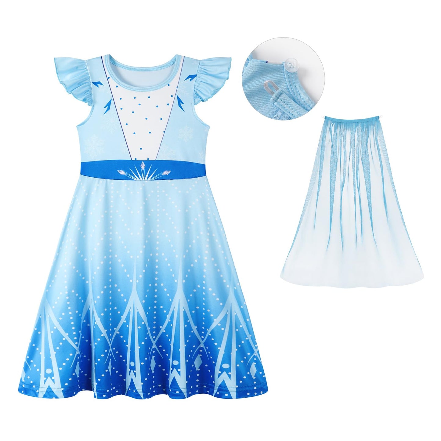 Wonderbabe Girls Princess Costumes Snow Queen Princess Dresses Fancy Dress Up With Cape For Toddler Christmas Snow Party Cosplay Size 3-4T