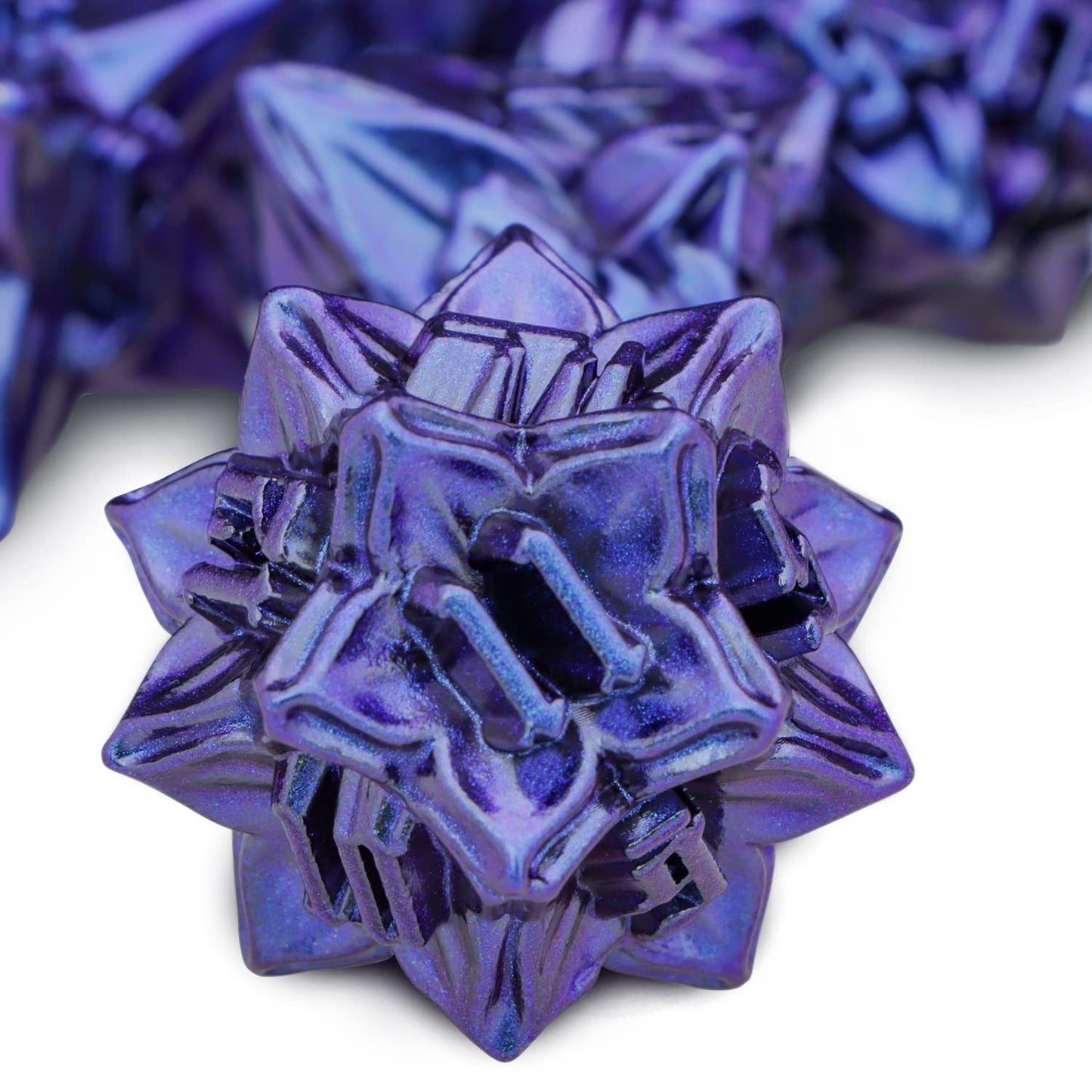 ARUOHHA DND Dice Set Blue Dungeons and Dragons Leaf Design Metal D&D Dice, Handmade D + D Polyhedral Dice RPG Role Playing Dice