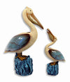 Hand Painted Pelican Bird With Baby Figurine 11.75' & 7.25' (Set Of 2)