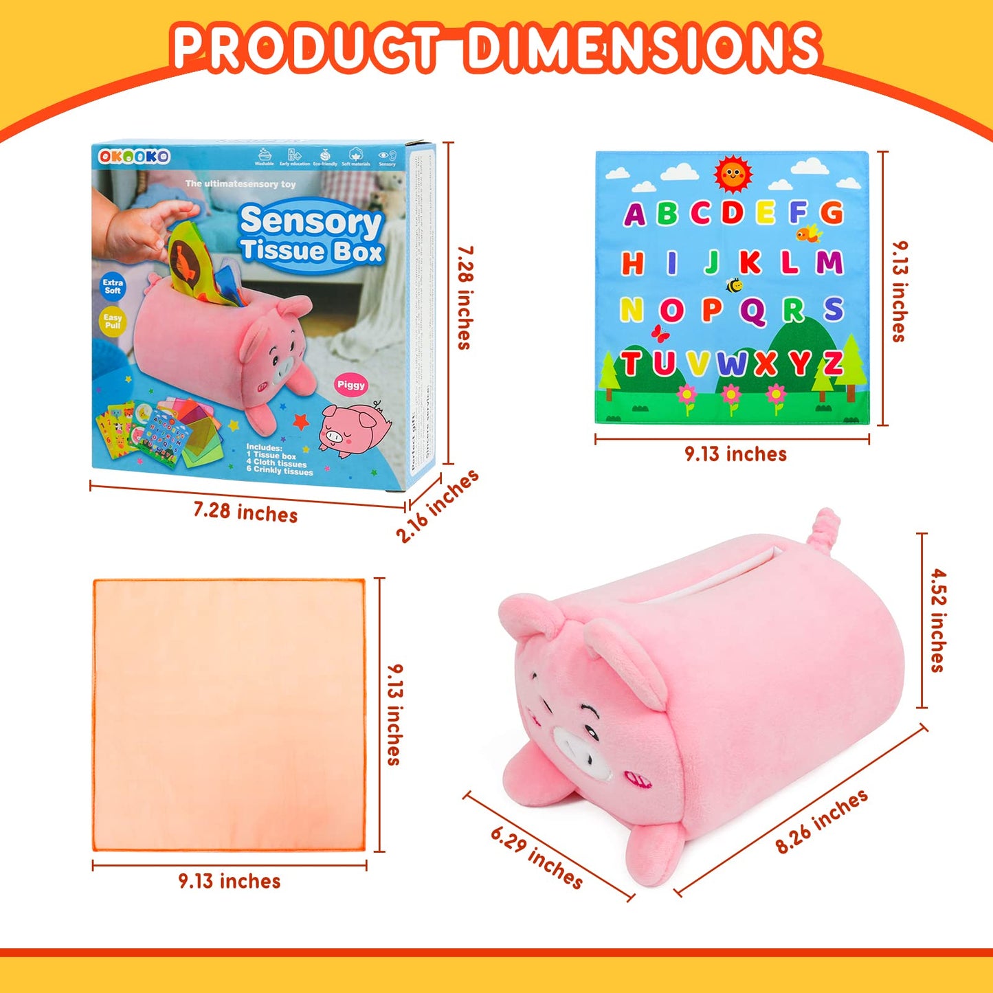 Okooko Tissue Box Toy For Baby 6 To 12 Months Soft Stuffed Sensory Toy Strengthen Pincer Grasp Montessori Early Educational Preschool Learning Toy For Newborn Baby Infant Toddler Kid