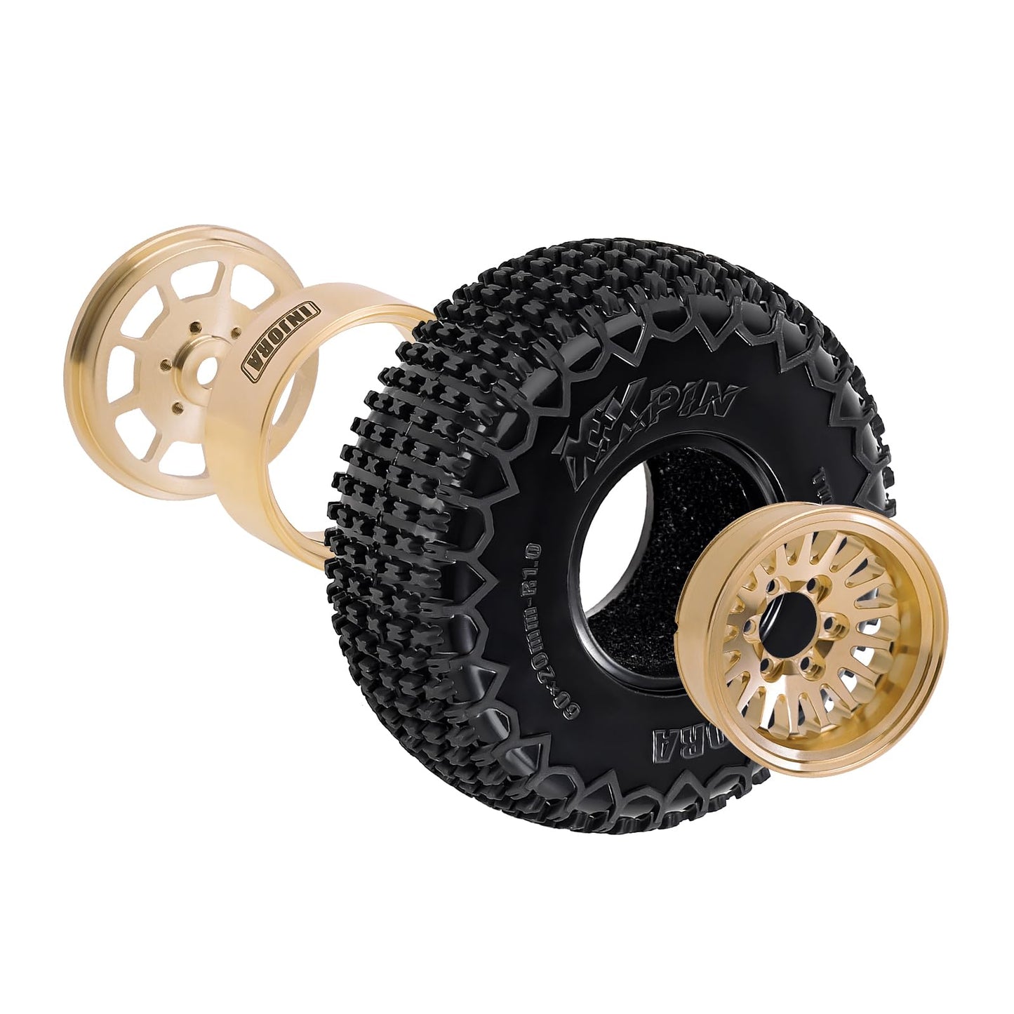INJORA 1.0 XHX Pin Tires with 1.0 Plus Brass Beadlock Wheels Combo for 1/18 1/24 RC Crawlers Upgrade