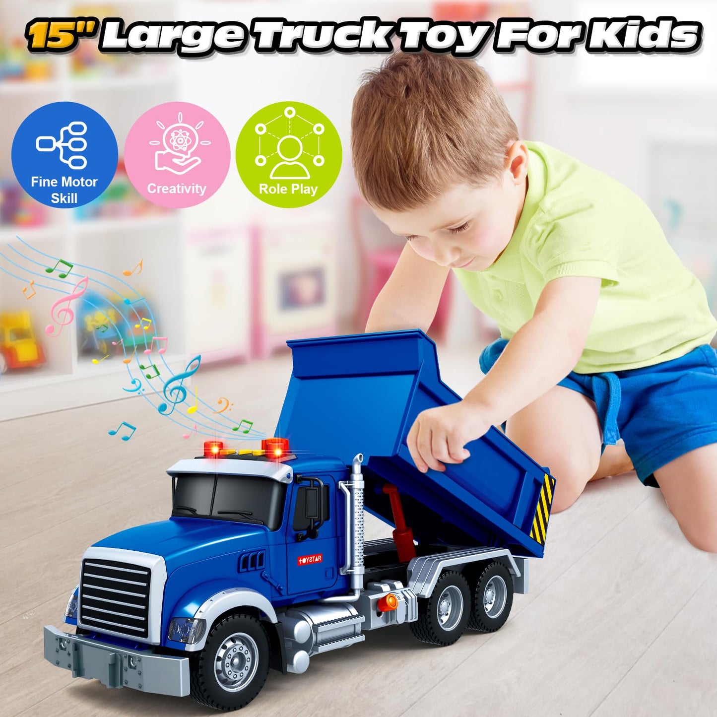 Springflower Large Dump Truck Toy For 3 4 5 6 7 Years Old Boy, Truck Toy With Sound And Light, Kids Toddlers Birthday Gifts For