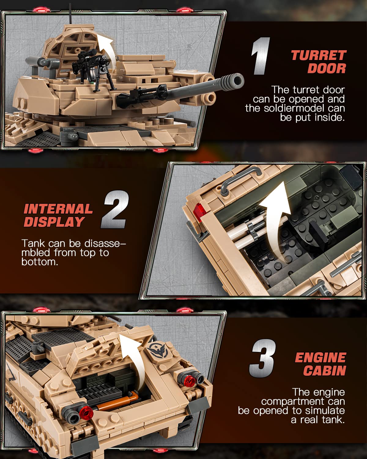 dOvOb Military M2 Bradley Tank Building Set - 1350 PCS Plastic Model Toy for Adults & Kids - Large Assorted Colors