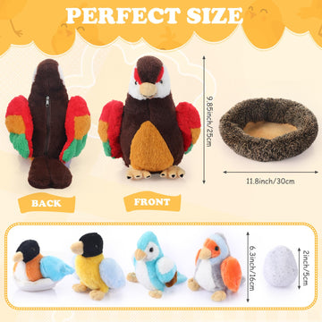Roundfunny 7 Pcs Birds Stuffed Animal Toys Set 9.8 Inch Bird Plush With 4 Pcs Cute Baby Birds Plushies, 1 Pcs Egg And 1 Pcs Larg