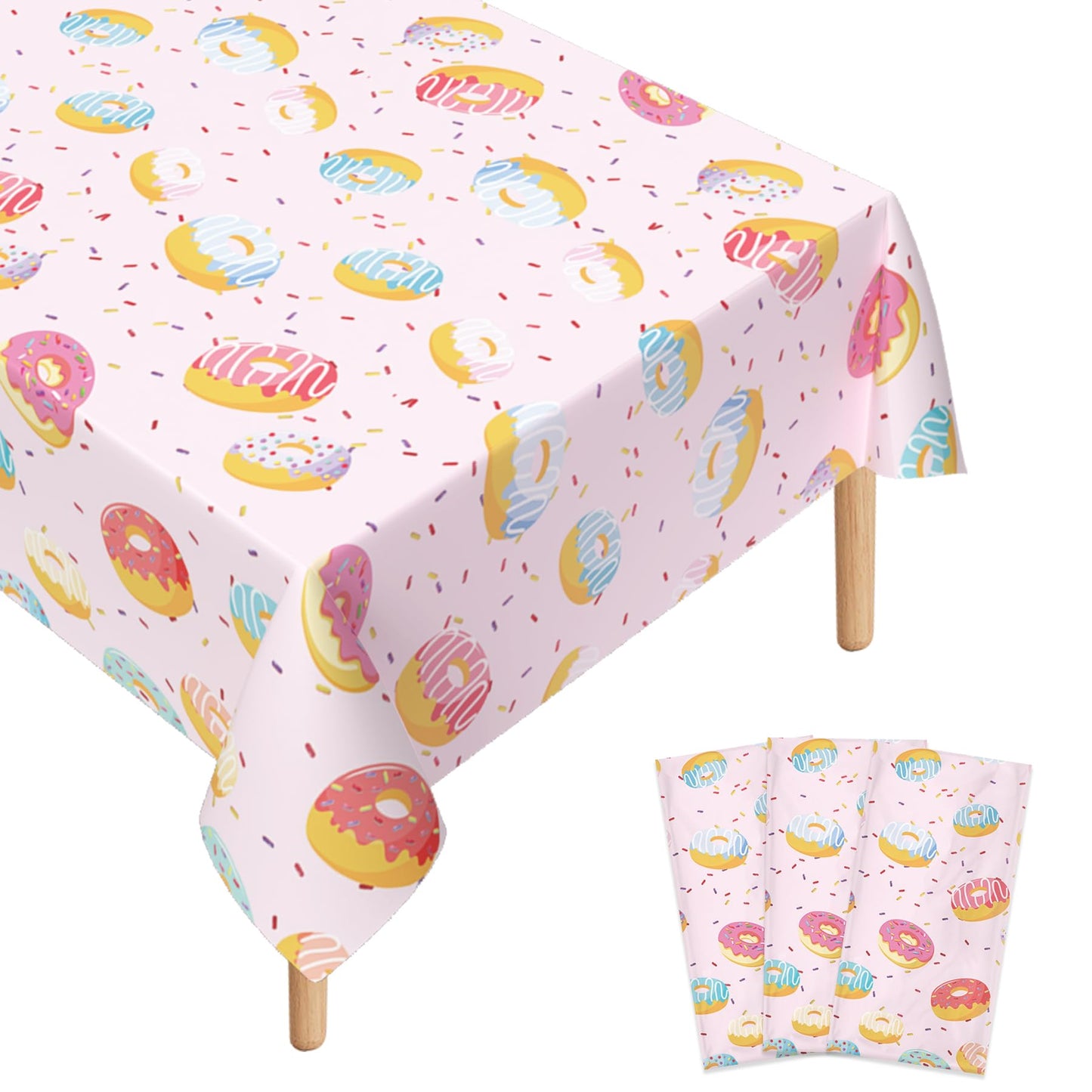 Lianxuia 3 Pcs Donut Plastic Tablecloth, 51 X 86 Inch Donut Party Table Cover, Donut Party Decorations, Suitable For Donut Theme