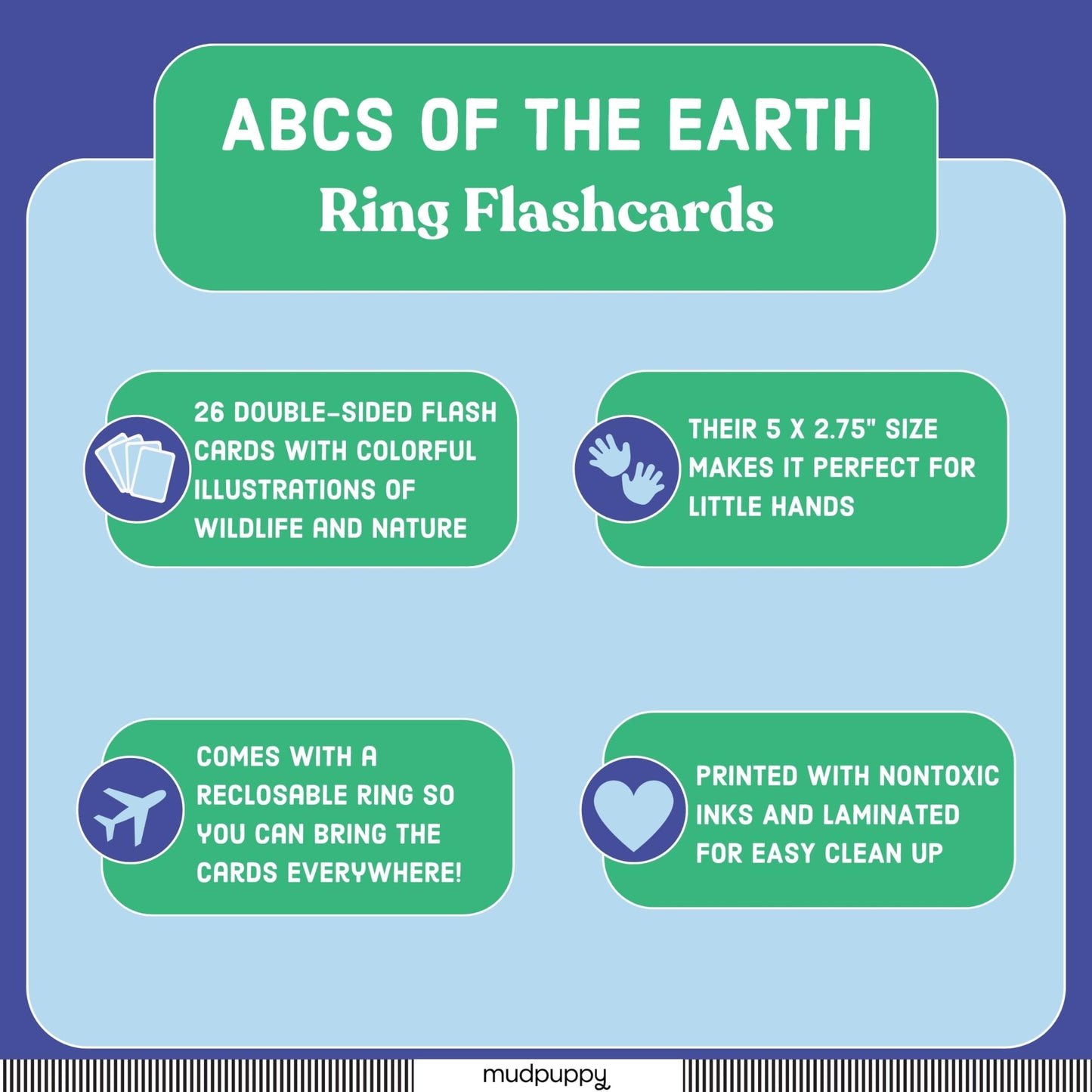 Mudpuppy Abcs Of The Earth - Ring Flashcards 26 Durable Double Sided Alphabet Ecological Cards And Reclosable Ring With Colorful
