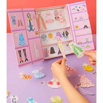 Magnetic Dress Up Paper Doll Pretend Play Game Toys,Dollhouse Magnet People Clothes Puzzles Development For 3+ Year Old Girls To