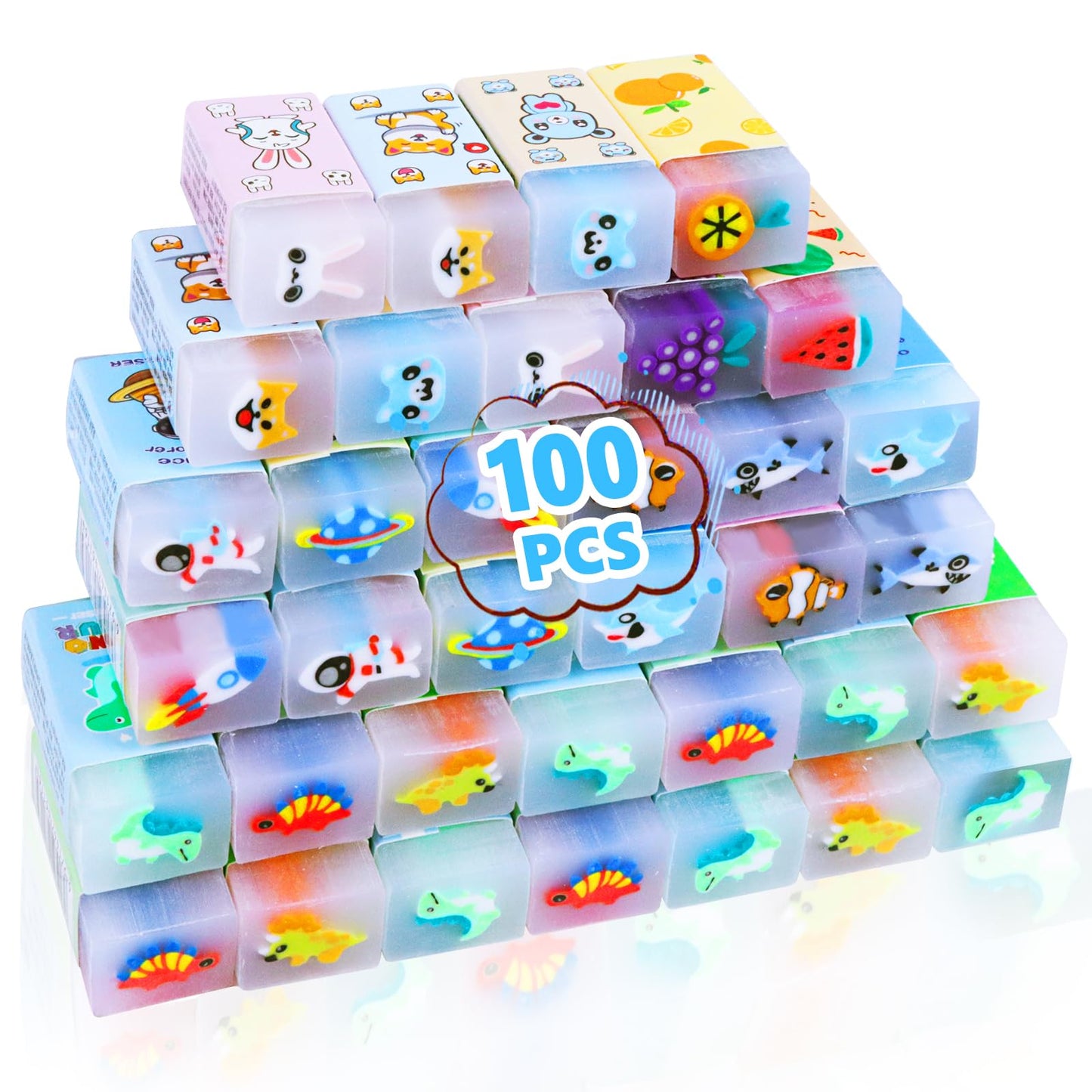100 Pcs Pencil Erasers Bulk, Back to School Supplies for Kids, Office & School Eraser, Cute Erasers for Pencils, Classroom Prize