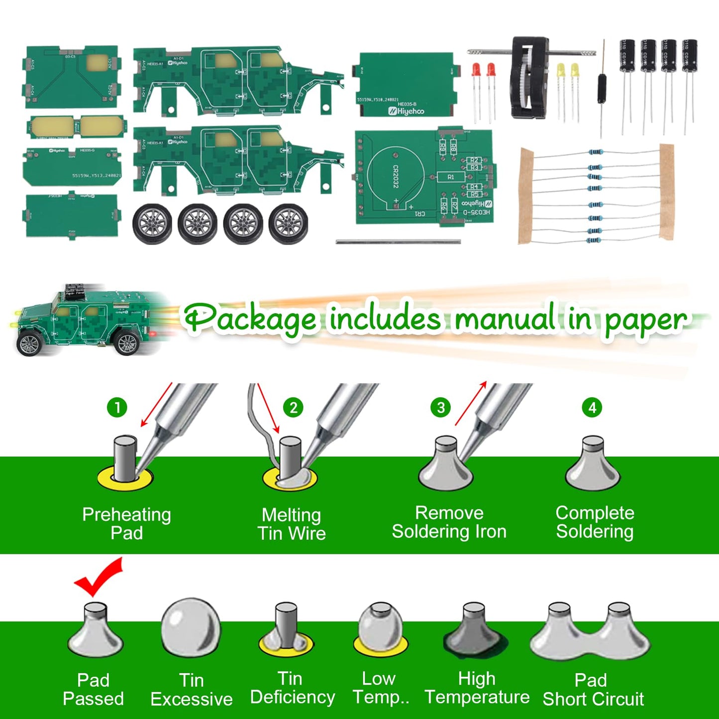 Pemenol Soldering Practice Kit, Diy Vehicle Model Soldering Projects With Pull-Back Gears Led Light For Hand-On Learning Stem Ed