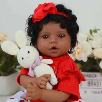 Scom Reborn Baby Dolls Black Girl - 20 Inch African American Baby Doll, Lifelike Soft Body Realistic With Open Eyes Red Suit New