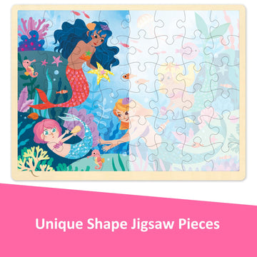 Moinkidz 48 Piece Puzzles For Kids Ages 3-5, Fun Mermaid Wooden Jigsaw Puzzles For 3 Year Old, Preschool Toddler Puzzle Ages 4-8