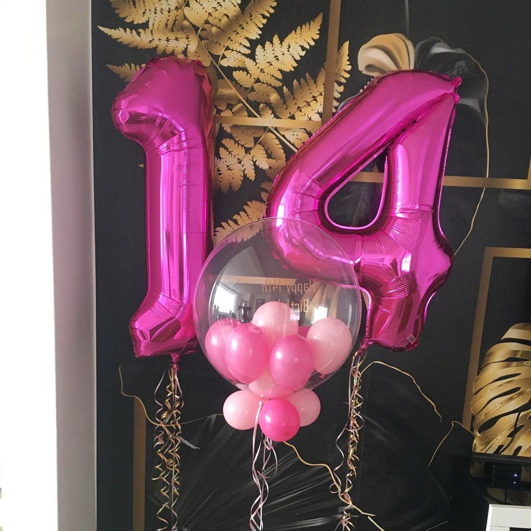 Hot Pink 14 Balloon Numbers,40 Inch 14Th Or 41St Birthday Balloon Foil Mylar Number 14 Balloon Large Dark Pink Number Balloons For Birthday Party Anniversary Festival Decorations