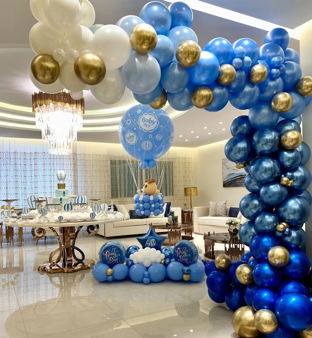 Blue Balloons In Different Sizes 5 10 12 18Inch-134Pcs Metallic Chrome Blue Balloons For Garland Arch