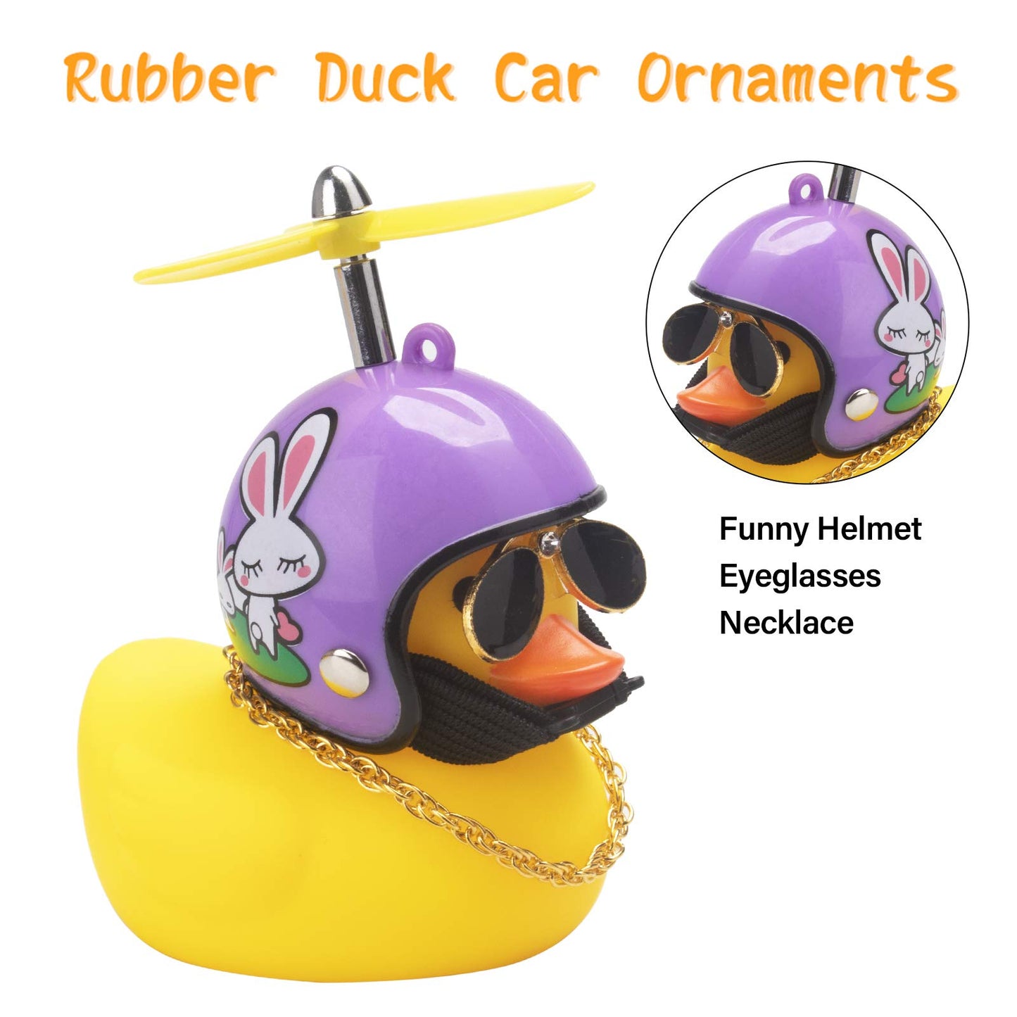 Wonuu Rubber Duck Car Ornaments Yellow Duck Car Dashboard Decorations Cool Glasses Duck With Propeller Helmet (Purple Rabbit-Yel