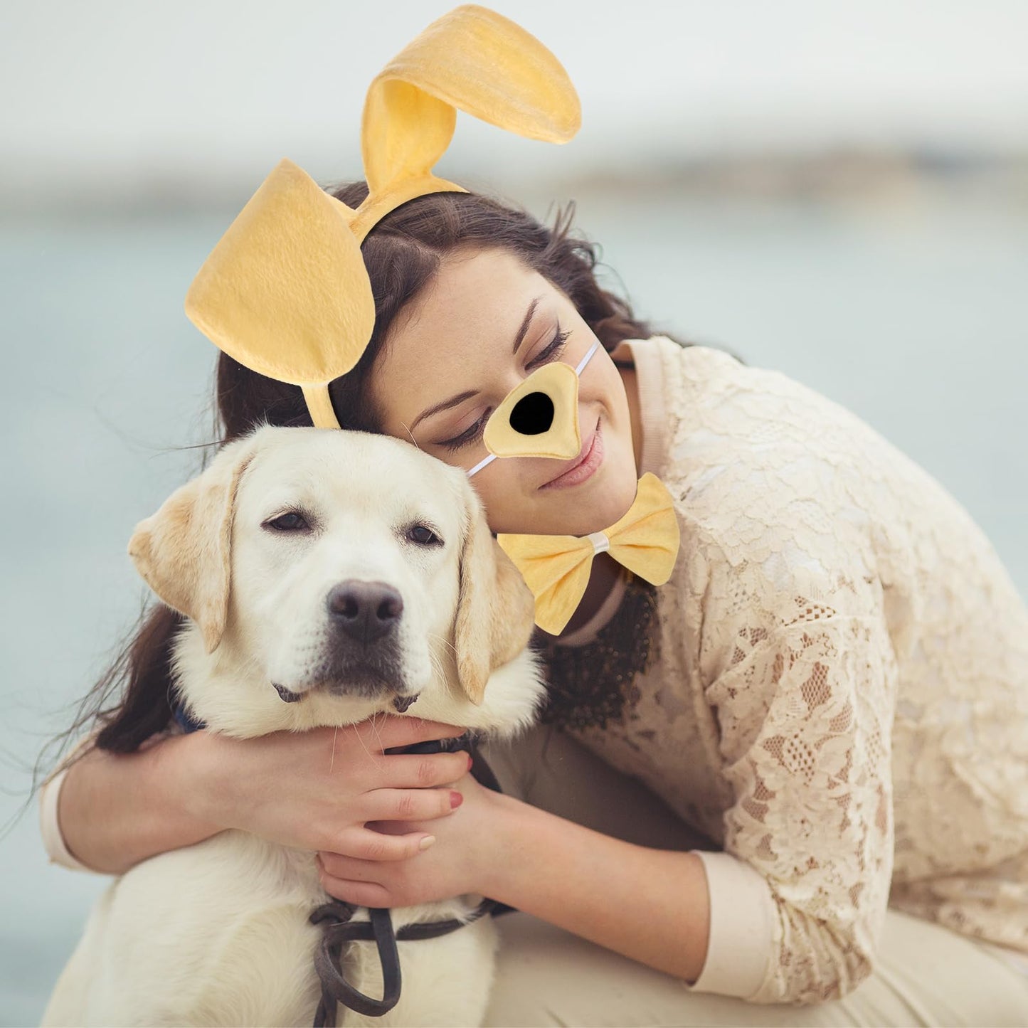 Syhood Puppy Dog Costume Set Kids Dog Ears Headband Bowtie Nose Tail Paw Gloves Dog Animal Costume Accessories For Carnival(Ligh