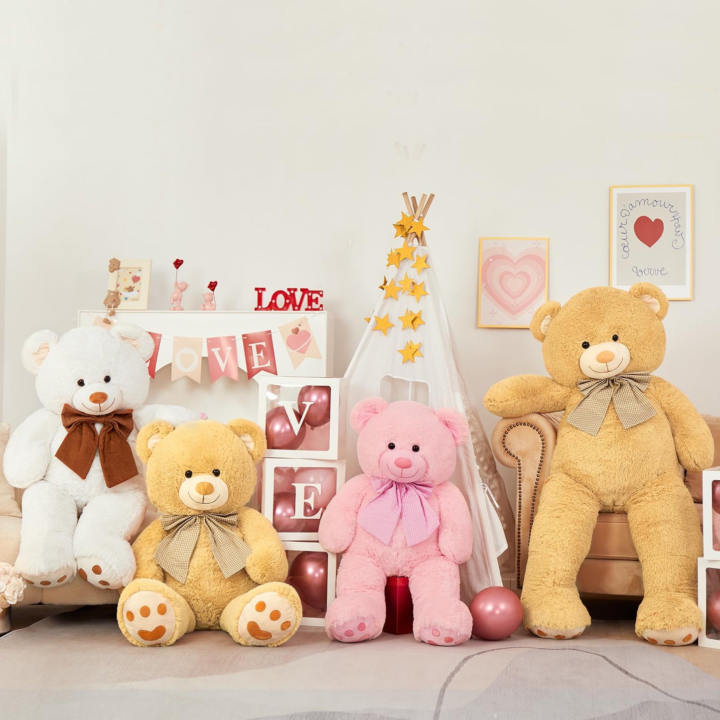 Morismos 5Ft Giant Brown Teddy Bear Stuffed Animal, Large Teddy Bear Plush Toy With Footprints And Bow, Gift For Girlfriend, Wife, Girls At Birthday Valentine'S Day, Christmas, Baby Shower Decor