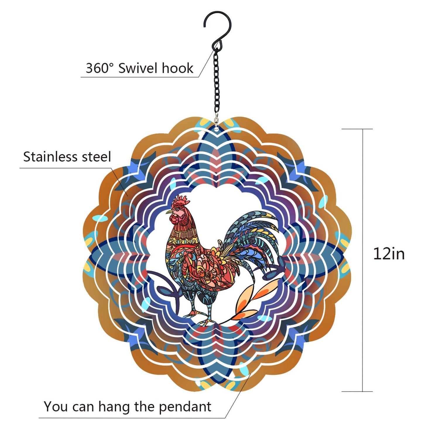 2 Pack Rooster Metal Wind Spinners - Chicken Gifts For Women Mom Grandma Wife, Hanging Wind Spinner For Outdoor & Indoor Decorat