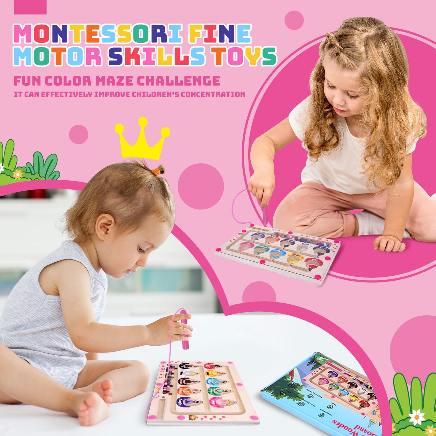 Princess Mini Magnetic Color And Number Maze Montessori Toy For Ages 3 4 5, Toddler Busy Board, Educational Preschool Learning A
