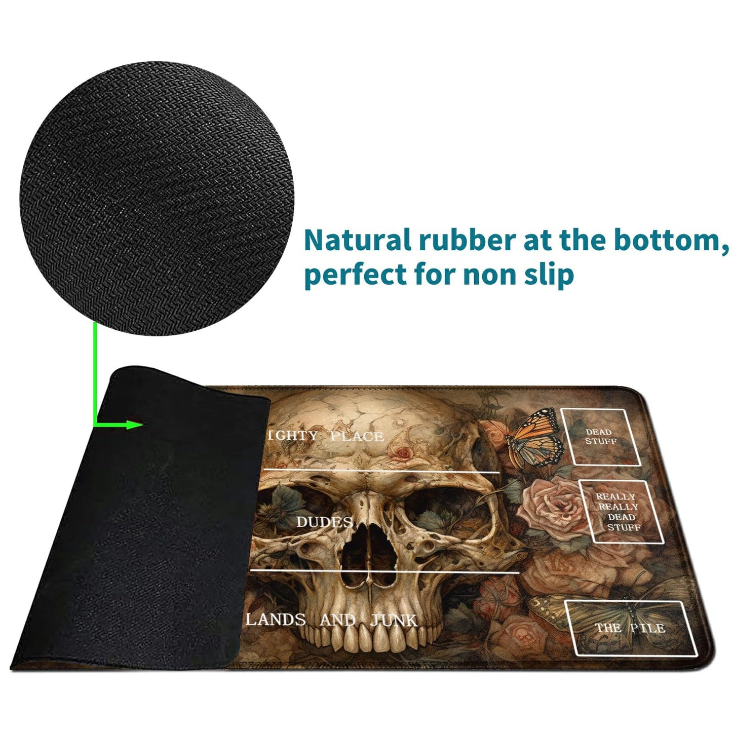 Rwutytiul Butterfly Skull Card Playmat 24 X 14 Inch With Tube Bag, Card Gameplay Mat With Zones Commander Deck Board Mtg Rpg Ccg