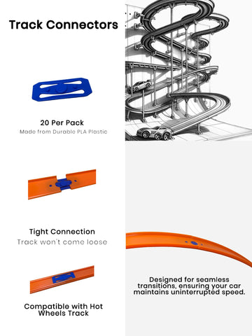 Hot Wheels Compatible 3D Printed Track Connectors Set Of 20 (Blue)
