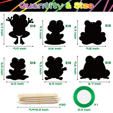 HubirdSall 60Pcs Funky Frogs Scratch Art for Kids Spring Summer Frog Magic Color Craft Passover Hanging Ornaments Kit for School