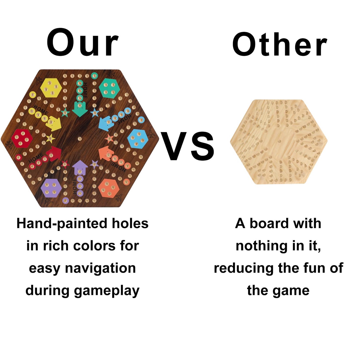 Medikaison Extra Large 23.6 Inches Wahoo Marble Board Game 4 And 6 Players 2 Sided Painted Thicken Wood Board Perfect Game For Family Friends Party (Brush Paint Burn)