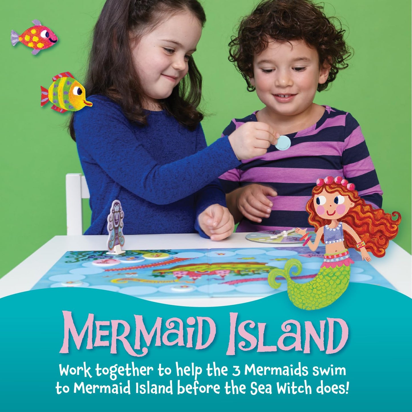 Peaceable Kingdom Mermaid Island Cooperative Board Game for 2-6 Kids Ages 5+, Limited Edition, Colorful Play for Family Fun