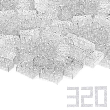 Feleph 2X4 Bricks X320 Pieces Transparent Clear Parts Classic Building Kit Creative Play Set Blocks Toy Basic Accessories Compatible With 3001 Major Brands (Trans-Clear)