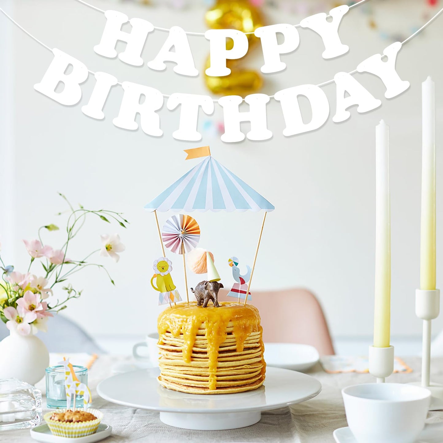 White Happy Birthday Banner Sign Happy Birthday Bunting Banner Flag Garland For Kids Boys Girls Baby Birthday Party Decorations Supplies