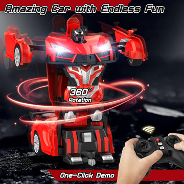 Qumcou Remote Control Car,Transform Robot RC Cars with Cool LED Headlights, 2.4Ghz Toys Car with 360 Degree Rotation and One-But