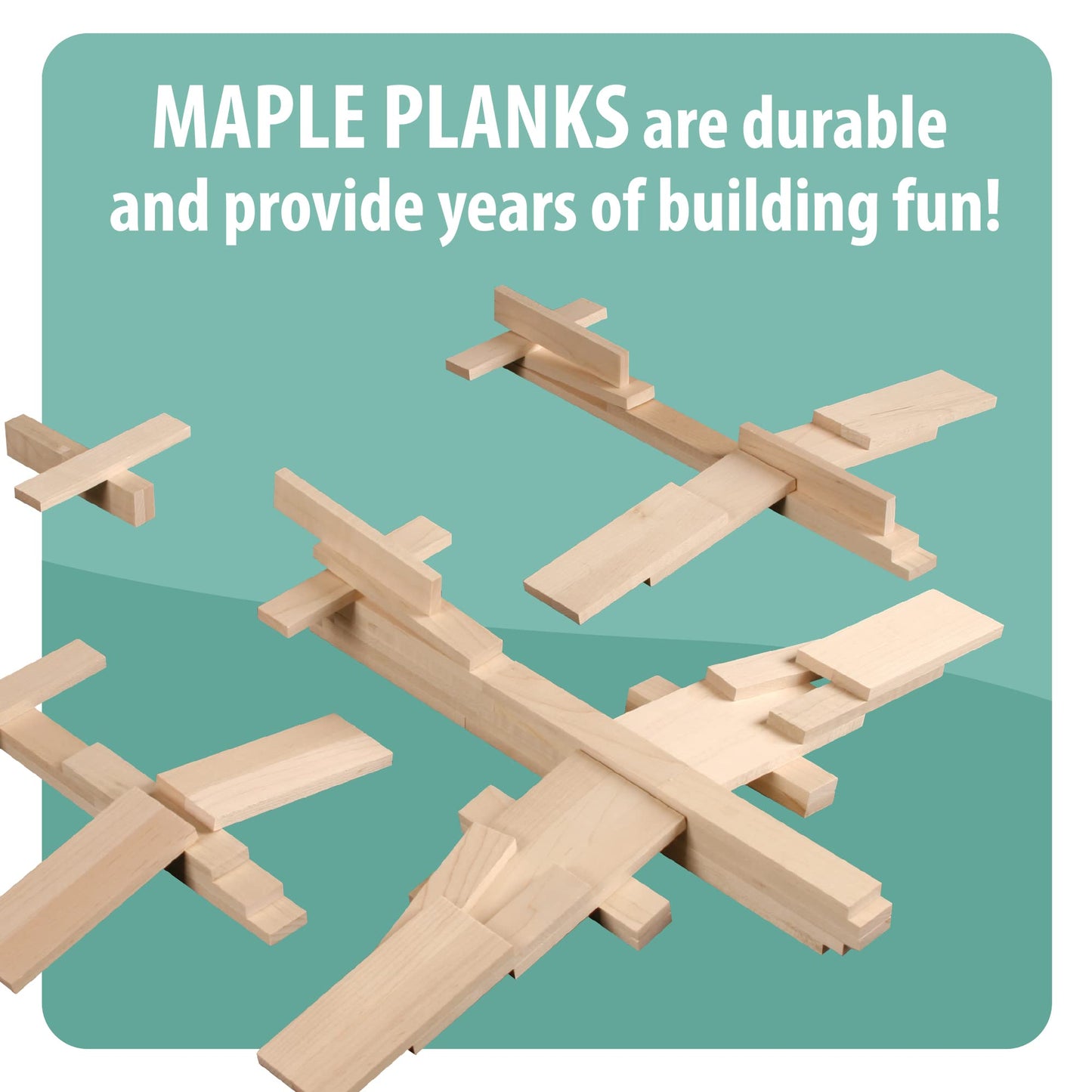 MindWare KEVA Maple 200 Plank Building Blocks Set - Light Brown, Medium Size, Wooden Free-Form 3D Structure for Kids
