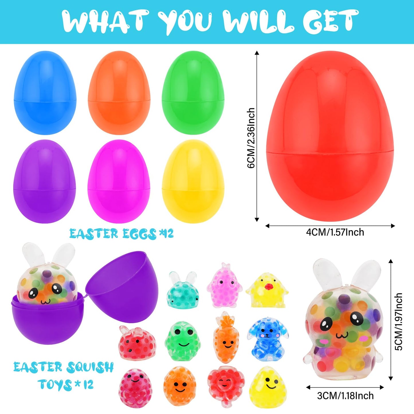 Mljsh 12 Pack Prefilled Easter Eggs With Squeeze Toys Inside, Easter Basket Stuffers Easter Egg Fillers, Classroom Gift Exchange