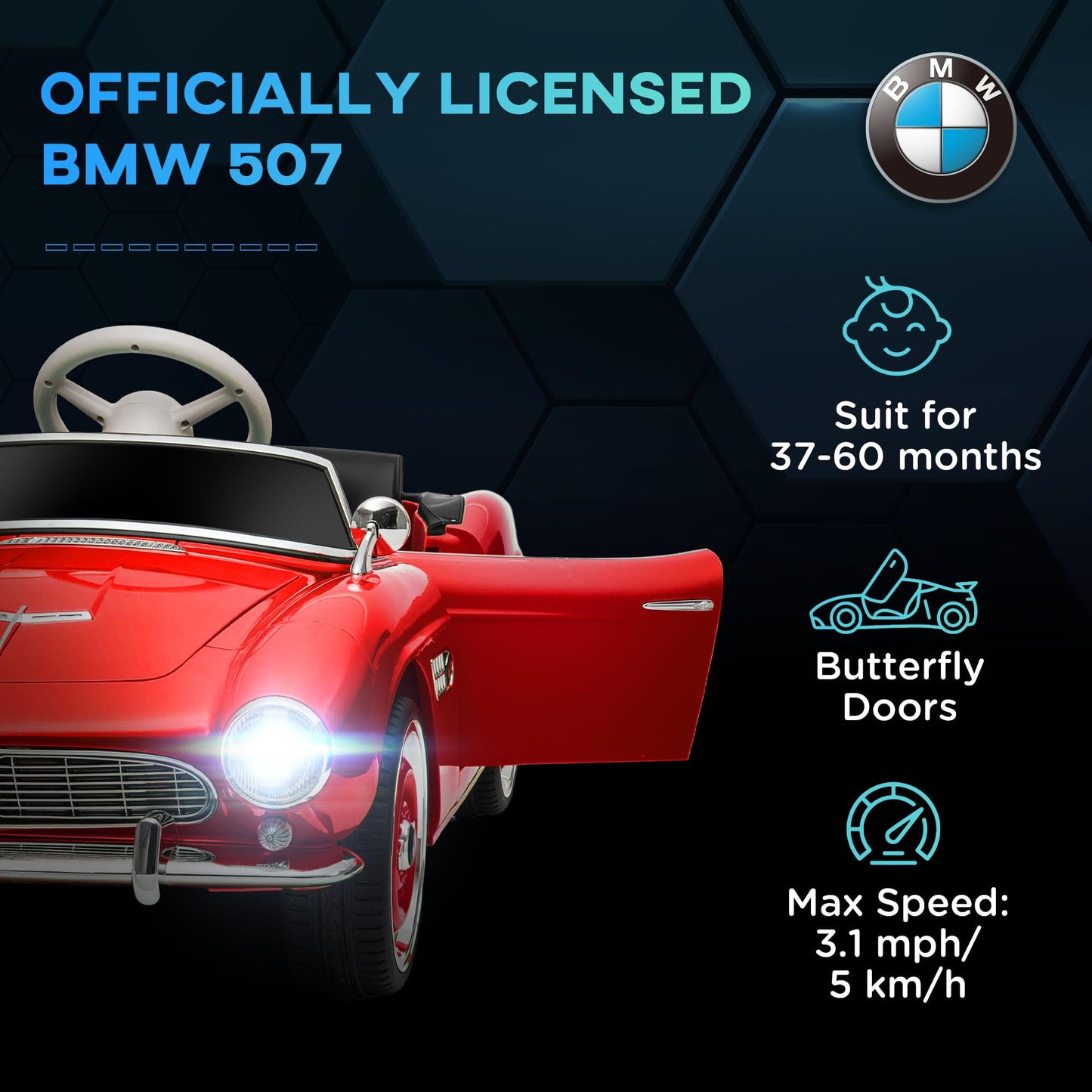 Aosom Licensed Bmw Kid Electric Ride On Car, 12 Battery Powered Electric Car For Kids With 3 Speeds Remote Control, Easy Transport, Suspension System, Lights, Horn, Mp3, Red