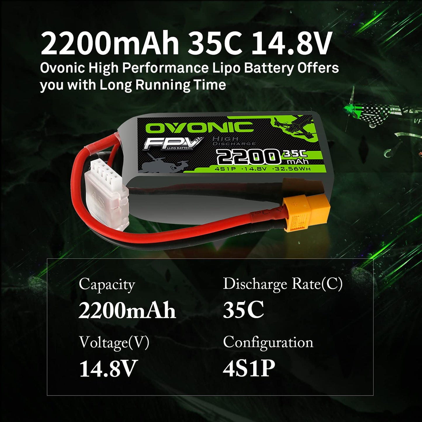 OVONIC 4s Lipo Battery 35C 2200mAh 14.8V Lipo Battery with XT60 Connector for Airplane RC Quadcopter Helicopter FPV Drone