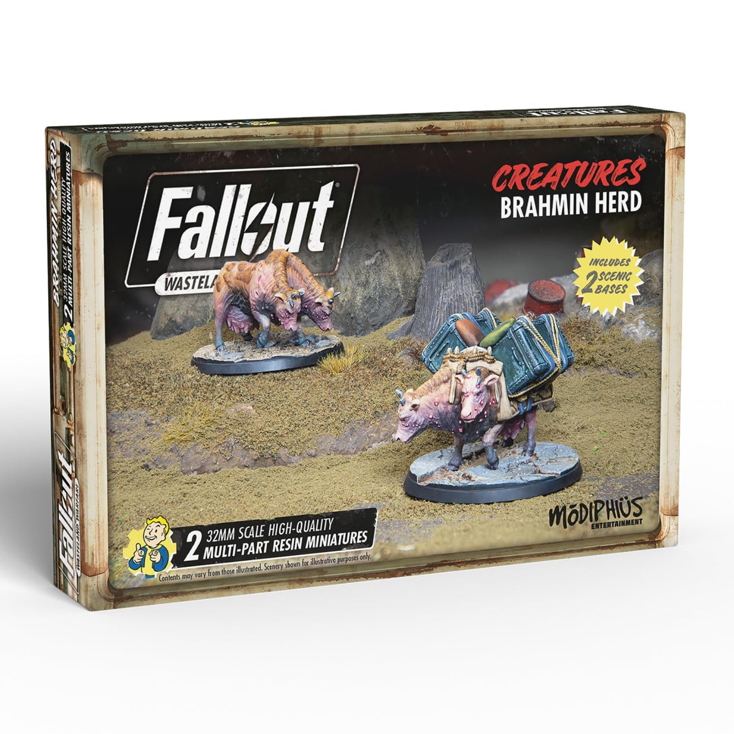 Modiphius Entertainment: Fallout: Wasteland Warfare - Creatures: Brahmin Herd - 2 Figures, 32Mm Unpainted Resin Rpg Miniatures, Commonwealth Wave