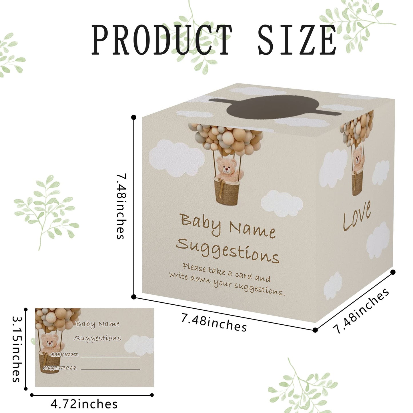 Baby Name Suggestion Cards With Box, Bear Balloon Themed Name Suggestion Tickets For Baby Shower, Baby Shower Games, Party Games