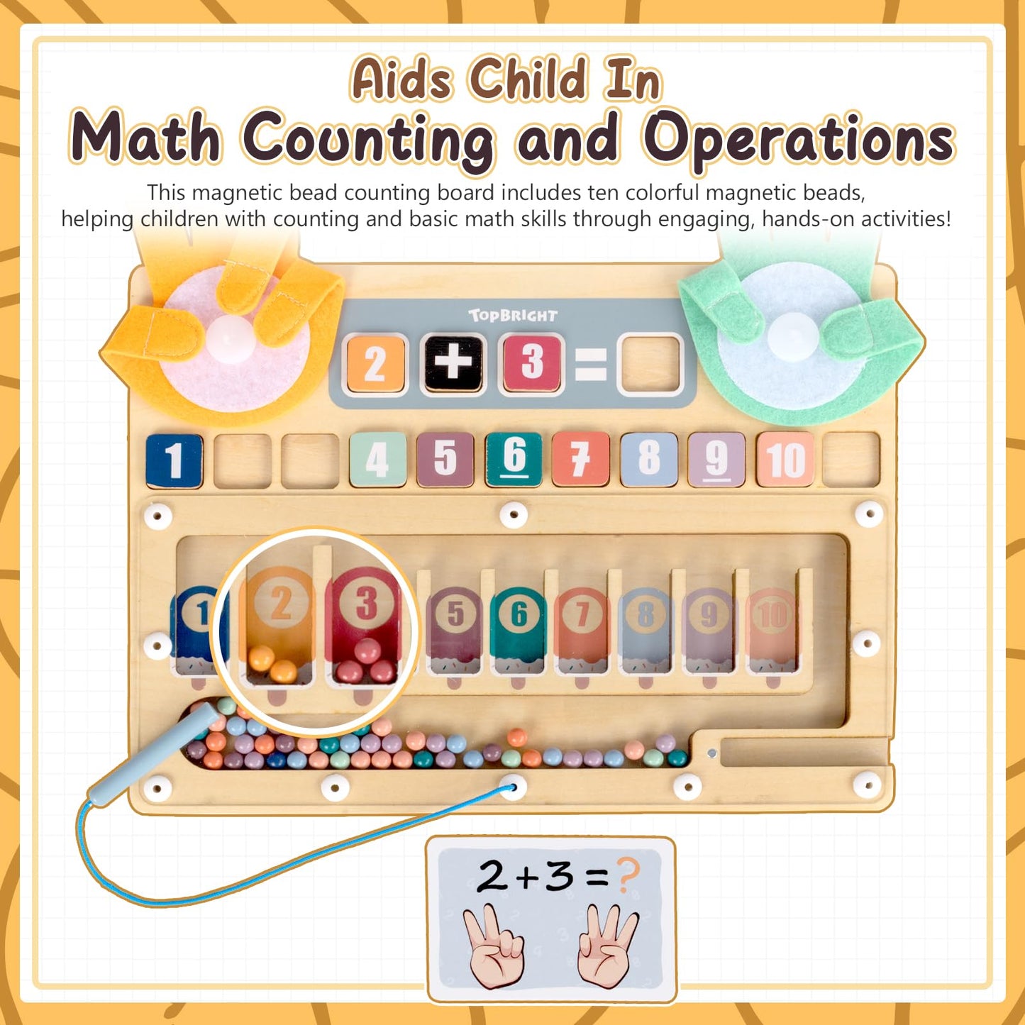 Top Bright Finger Math Addition & Subtraction Toys For Kids, Interactive Magnetic Beads Sorting Matching Learning Game For Ages