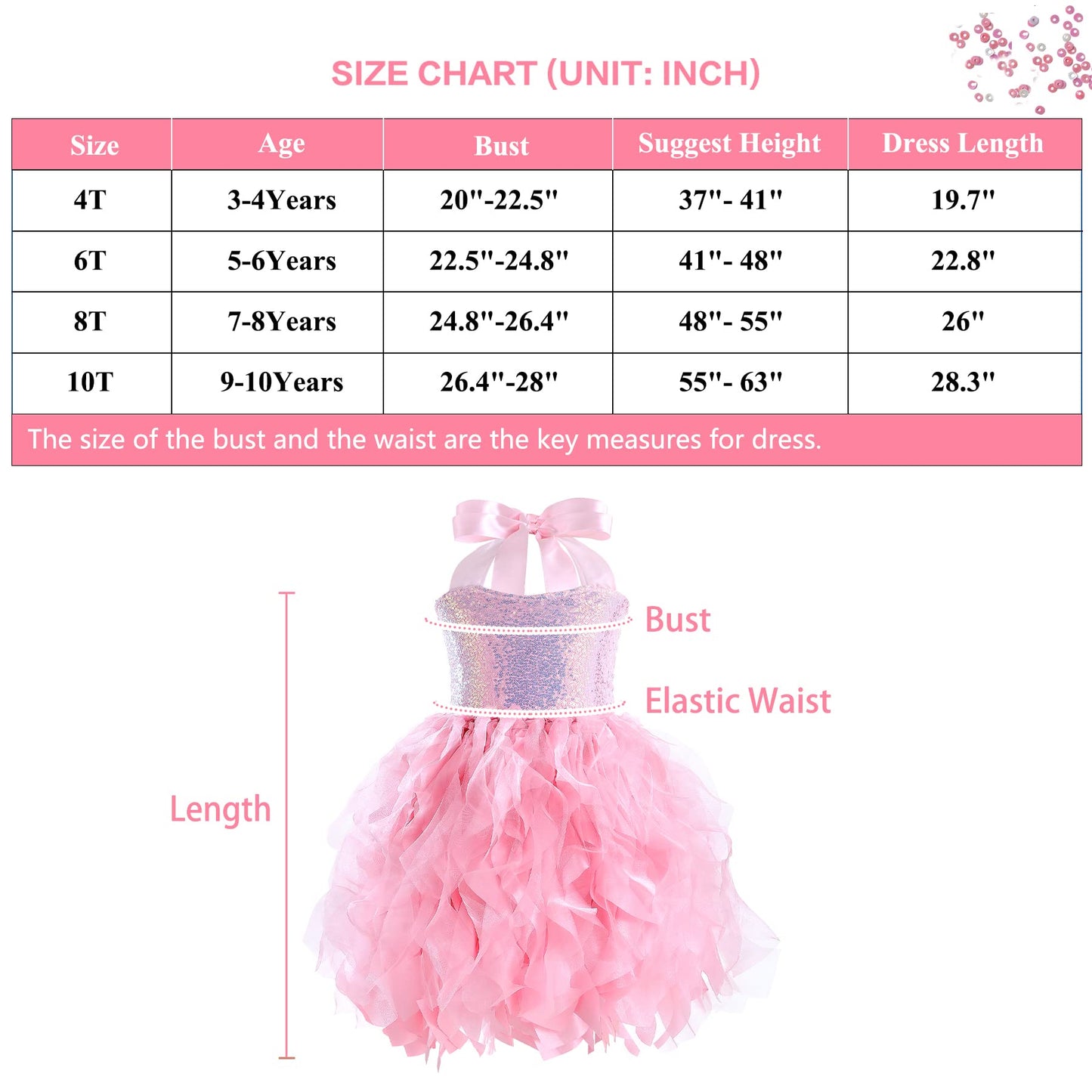 Girls Sequin Tutu Dress Pink Tutu Tulle Party Dress For Special Occassion Party Wedding Dancing 10T