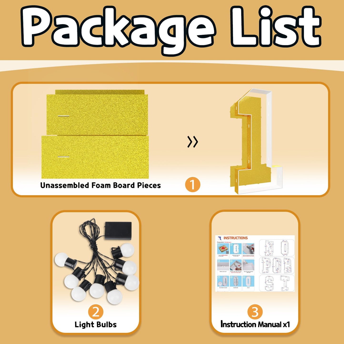 Imprsv Marquee Numbers Gold 3Ft: Golden Party Decor - Light Up Number 1 Large 3 Feet Tall - Birthday Decorations For Him Her 1St