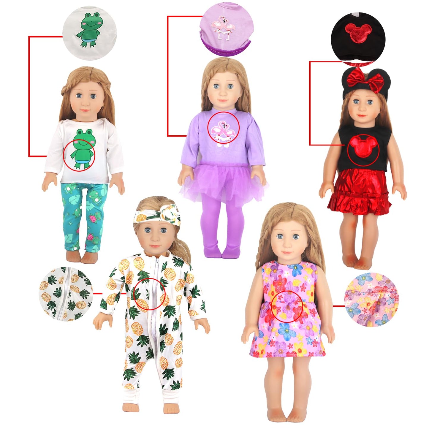 Augfrog 10 Sets Of 18 Inch American Doll Clothes, Including 10 Of Doll Clothing Dress Outfits For American Dolls, Birthday Gifts